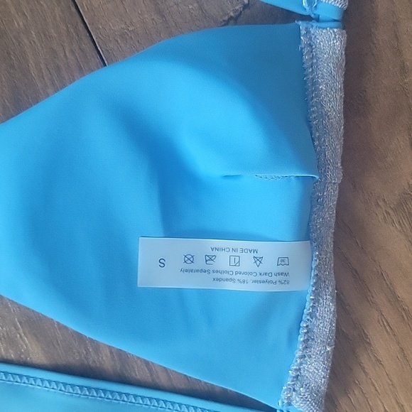 Triangle Blue Silver Glitter Bikini Top, Size Small - Picture 3 of 4
